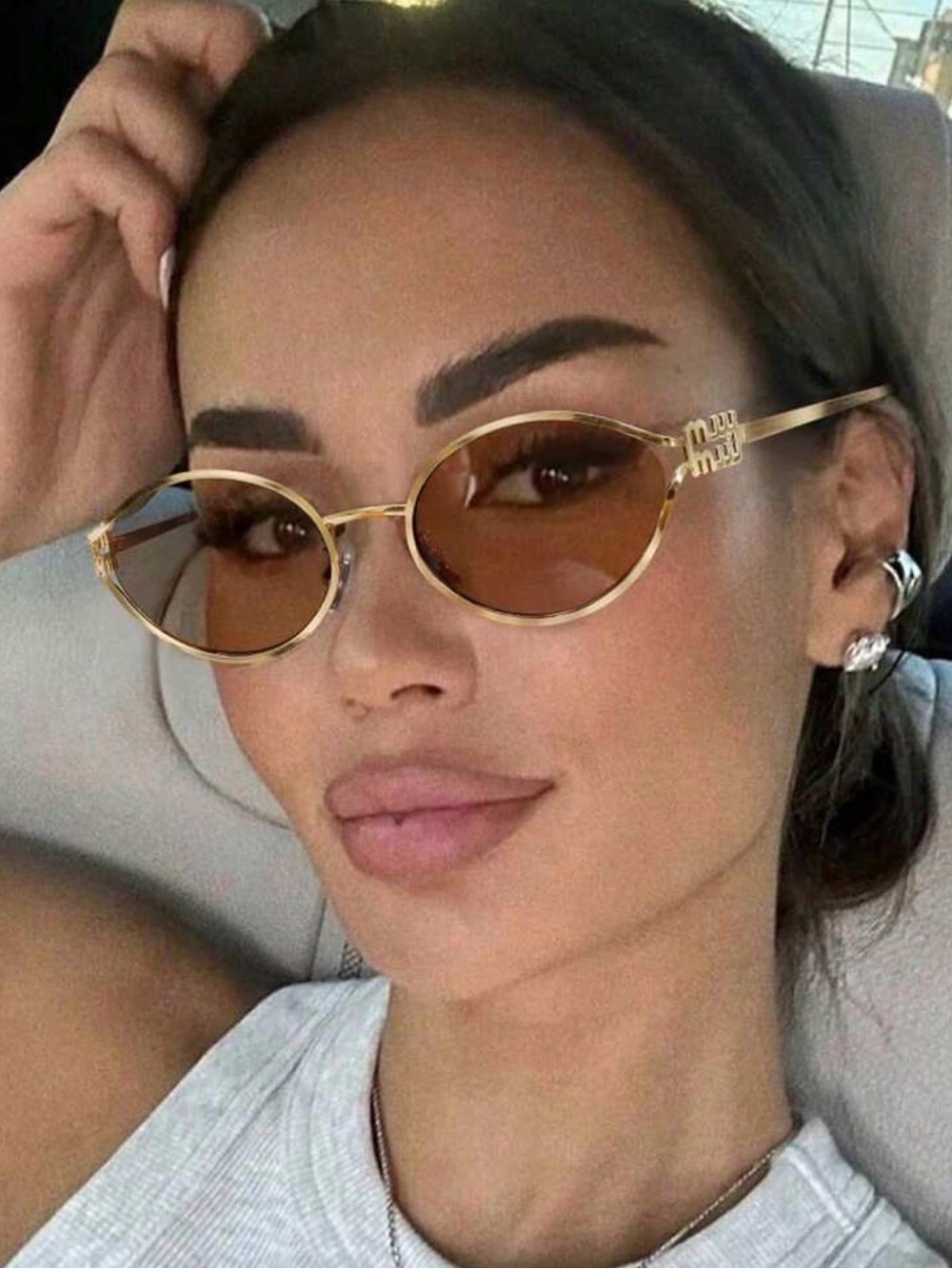 Gold Frame Sunglasses with Brown Lenses for Women
